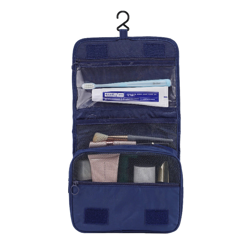 Photo de la Trousse de toilette bleu de voyage avec crochet de face
