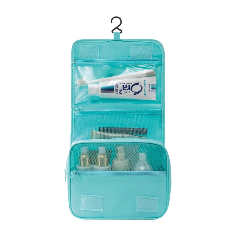 Photo de la Trousse de toilette de voyage bleu vif avec crochet de face