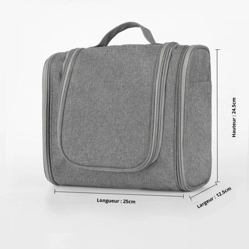 Photo de la trousse de toilette gris canonique avec ses dimensions