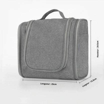Photo de la trousse de toilette gris canonique avec ses dimensions