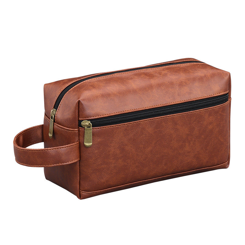 Photo de profil de la trousse de toilette marron clair rétro