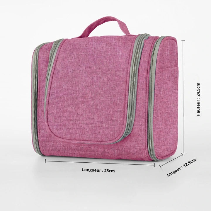 Photot de la trousse de toilette rouge rose avec ses dimensions
