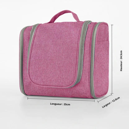 Photot de la trousse de toilette rouge rose avec ses dimensions