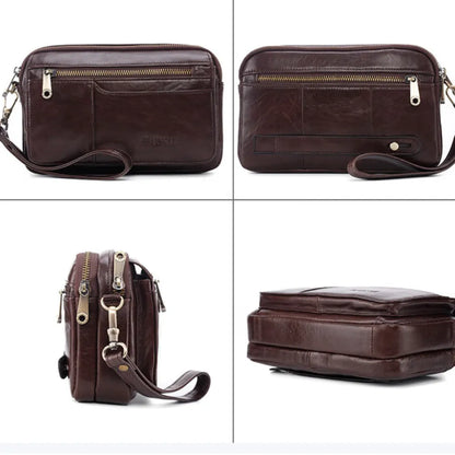 Photo de 4 angles différents de la trousse de toilette pi uncle marron foncé